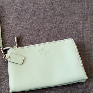 Coach mint green wristlet   Dual zipper